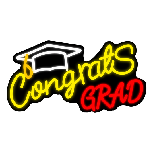 Fatmoon Congrats Grad Neon Sign with Cap Dimmable LED Light Up Sign Neon Light Background Wall Art Decoration Class of 2025 Celebrations Graduation Party Gifts USB Powered