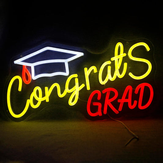 Fatmoon Congrats Grad Neon Sign with Cap Dimmable LED Light Up Sign Neon Light Background Wall Art Decoration Class of 2025 Celebrations Graduation Party Gifts USB Powered (Clear Backboard)