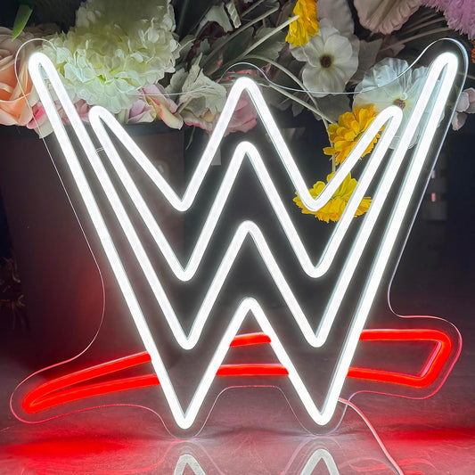 Fatmoon Wrestling Neon Sign, LED Neon Light Up Sign for Wall Decor, Man Cave, Game Room, Bedroom, Birthday Gifts, Competition Party, USB Powered, White+Red, 15.7 x 13.7 inches